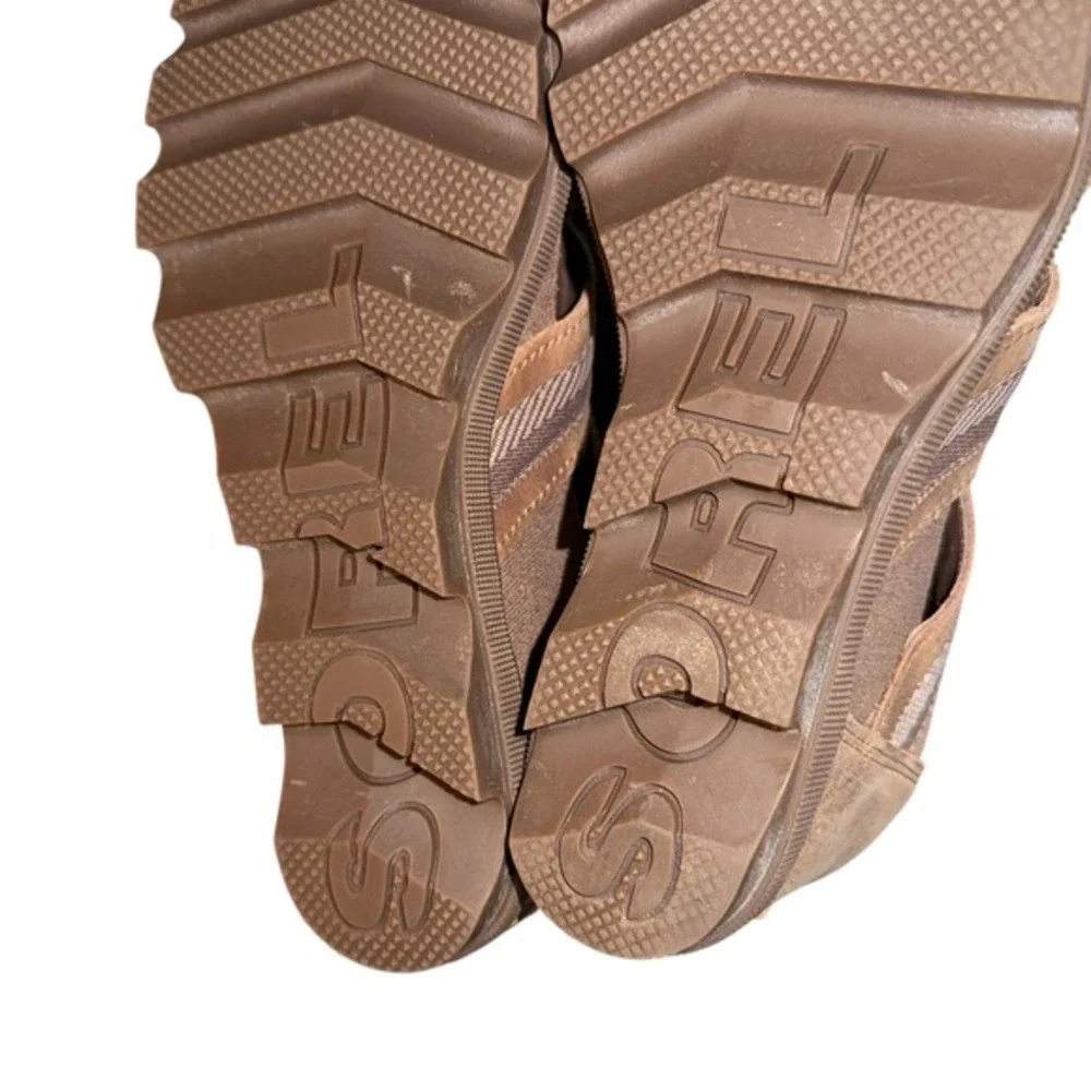 Sorel Joanie II Lace Womens 9 Pre-Owned‎ Wedge Sandal Brown Leather Strappy Lace